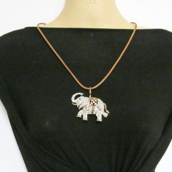 Vintage Rhinestone Good Luck Elephant Combo Brooch Pendant Necklace - Picture 16 of 16